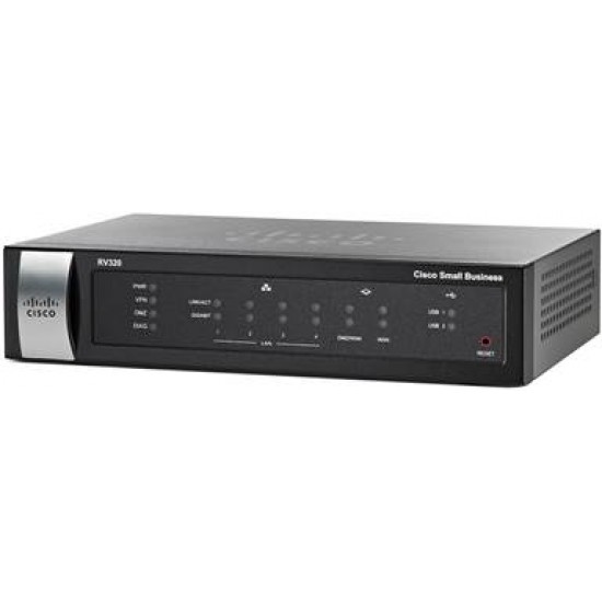 Router Cisco Gigabit Ethernet con Firewall RV320-WB-K9-NA 4 Puertos RJ-45 10/100/1000Mbps, 2 Puertos USB 2.0