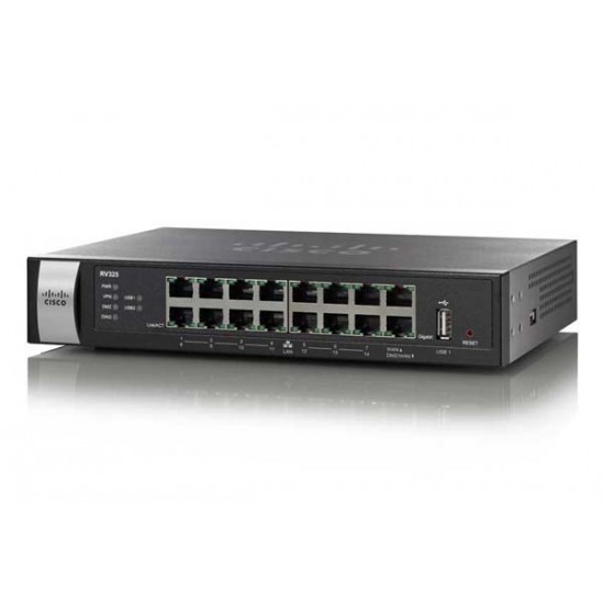 Router Cisco RV325-K9-NA Dual Gigabit WAN VPN 16 Puertos RJ-45 10/100/1000Mbps, 2 Puertos USB 2.0
