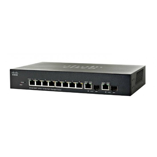 Switch Cisco Fast Ethernet PoE SF302-08PP-K9-NA ADMINISTRABLE 8 Puertos RJ-45 10/100Mbps, 2 Puertos SFP