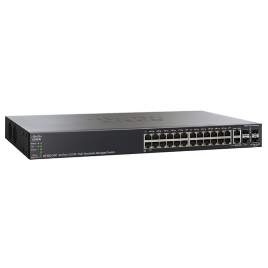 Switch Cisco Fats Ethernet PoE Stackeable SF500-24P-K9-NA ADMINISTRABLE 24 Puertos RJ-45 10/100Mbps, 2 Puertos SFP