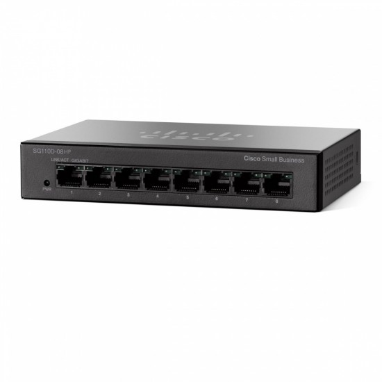 Switch Cisco Gigabit Ethernet SG110D-08HP PoE, 8 Puertos 10/100/1000Mbps, 16 Gbit/s, 4000 Entradas - No Administrable