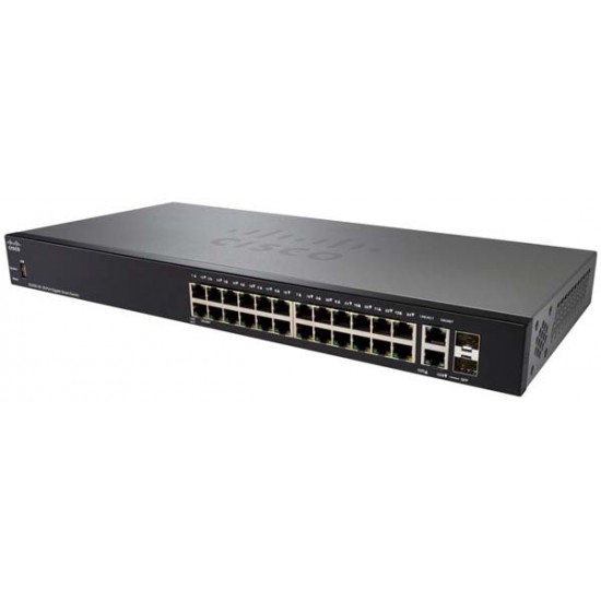 Switch Cisco Gigabit Ethernet SG250-26P-K9-NA ADMINISTRABLE 24 Puertos RJ-45 10/100/1000Mbps, 2 Puertos SFP