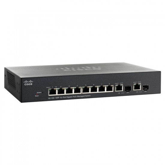Switch Cisco Gigabit Ethernet SG300-10PP-K9-NA PoE+ Administrable 8 Puertos RJ-45 10/100/1000 Mbps, 2 Puertos SFP 20 Gbit/s
