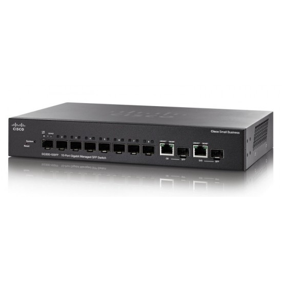 Switch Cisco Gigabit Ethernet SG300-10SFP-K9-NA ADMINISTRADO 8 Puertos SPF, 2 Puertos fibra SFP, 2 Puertos RJ-45, 10/100/1000Mbps