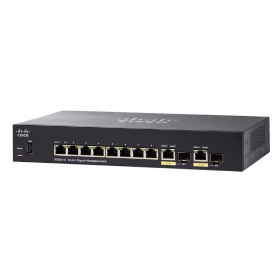 Switch Cisco Gigabit Ethernet SG350-10-K9-NA ADMINISTRABLE 8 Puertos RJ45 10/100/1000Mbps, 2 Puertos SFP