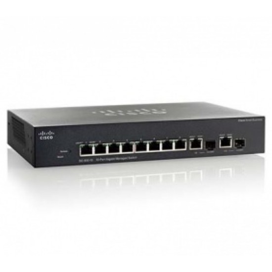 Switch Cisco Gigabit Ethernet PoE SG350-10MP-K9-NA ADMINISTRABLE 8 Puertos RJ-45 10/100/1000Mbps, 2 Puertos SFP