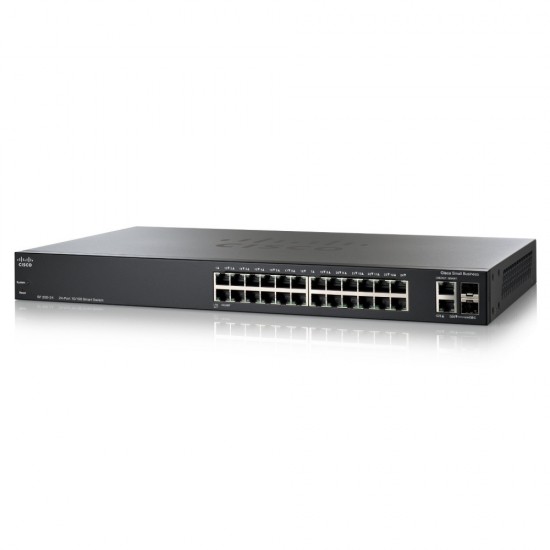 Switch Capa 2 SF200-24 26 Puertos - 24 x Fast Ethernet Network, 2 x Gigabit Ethernet Enlace ascendente, 2 x Gigabit Ethernet Ranura de Expansión 